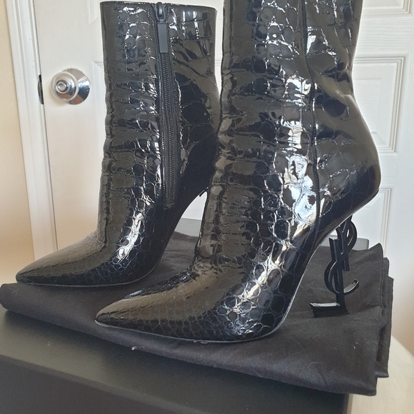 Saint Laurent Opyum Boots Croc Embossed Patent 37+ - Picture 2 of 5